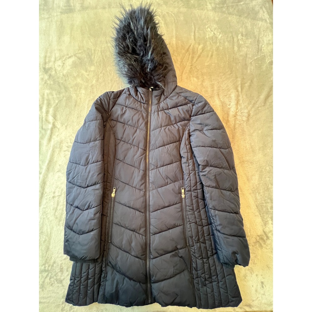 Tommy Hilfiger Puffer Jacket Womens Medium Navy Blue  Faux Fur Hood